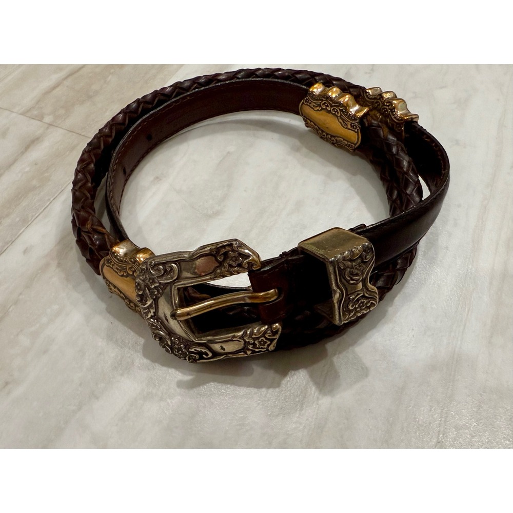 Vintage 90s John Rich and Bros. Woolrich Dark Brown Braided Leather Western Belt